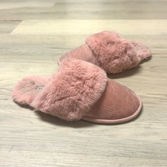 Coach Slippers Signature Suede Sherpa Slip On Mule Pink Women 8 Cozy Fuzzy Soft - Picture 6 of 11